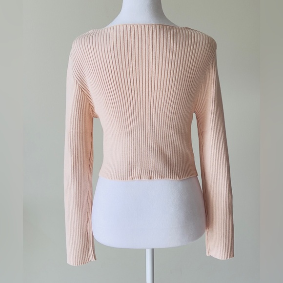 SHEIN EZwear EUC Tie Front Rib-knit CardiganIn light pinkish Peachy Color Size S - Picture 2 of 4